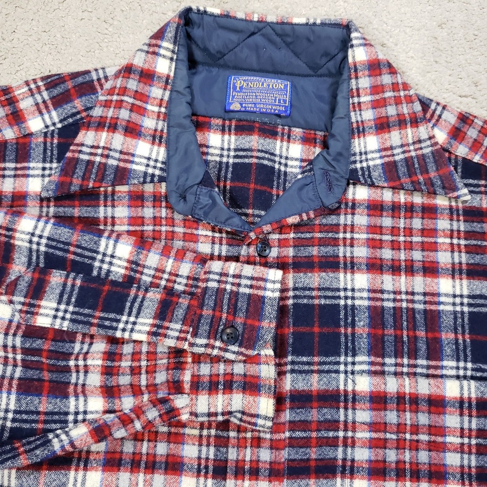 Vintage 70s Pendleton Mens Large Virgin Wool Collared Button Shirt Plaid‎ USA